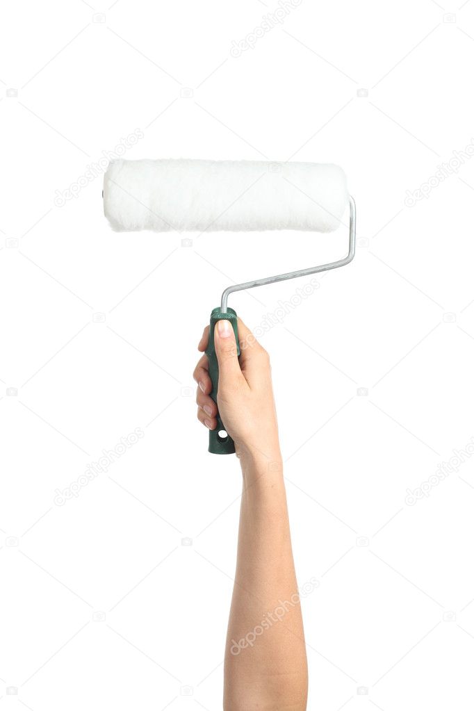 Woman hand holding a paint roller