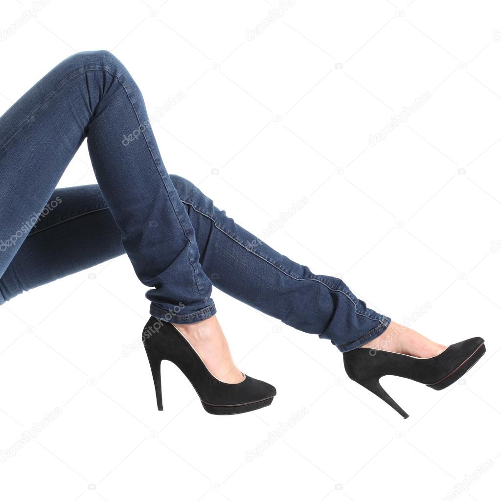 Female Legs In Jeans Black High Heels Beauty Pain Stock Photo - Download  Image Now - Adult, Beauty, Black Color - iStock