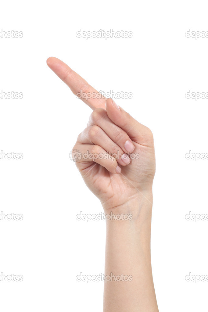 Woman hand pointing at side with forefinger