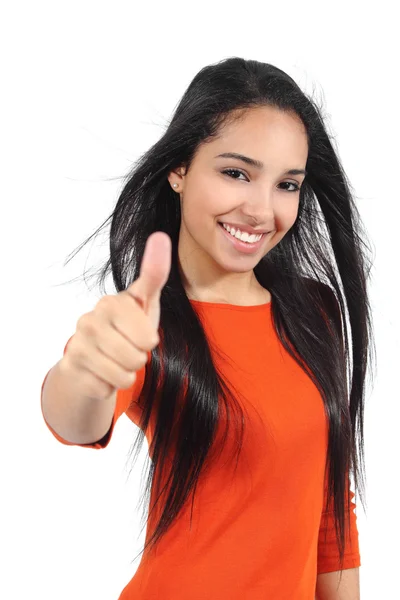 Beautiful muslim teenager girl with thumb up — Zdjęcie stockowe