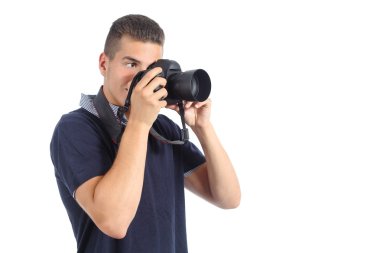 yakışıklı bir adam bir slr kamera ile bir fotoğraf alma