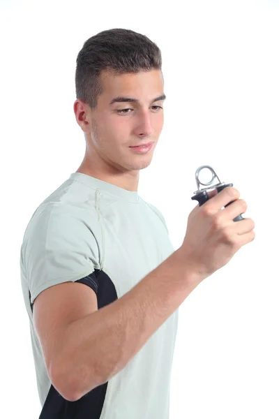 Man doing exercises with a hand grip — Stock Photo, Image