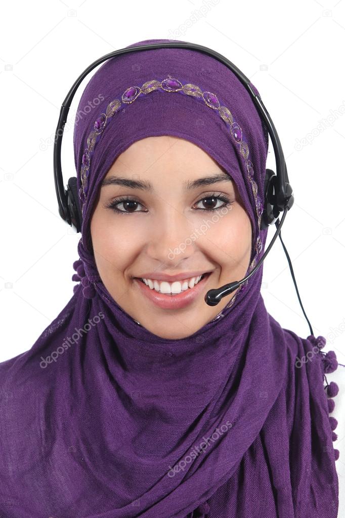 Beautiful arab woman operator with headset