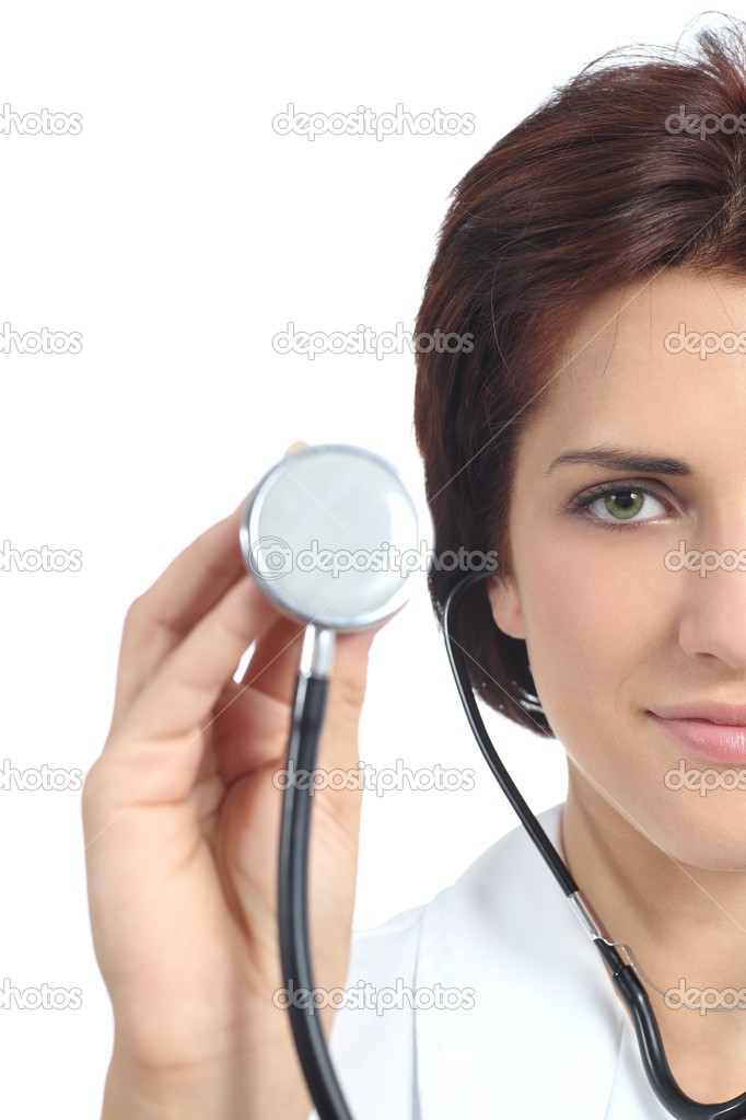 Beautiful doctor woman holding a stethoscope ready to auscultate