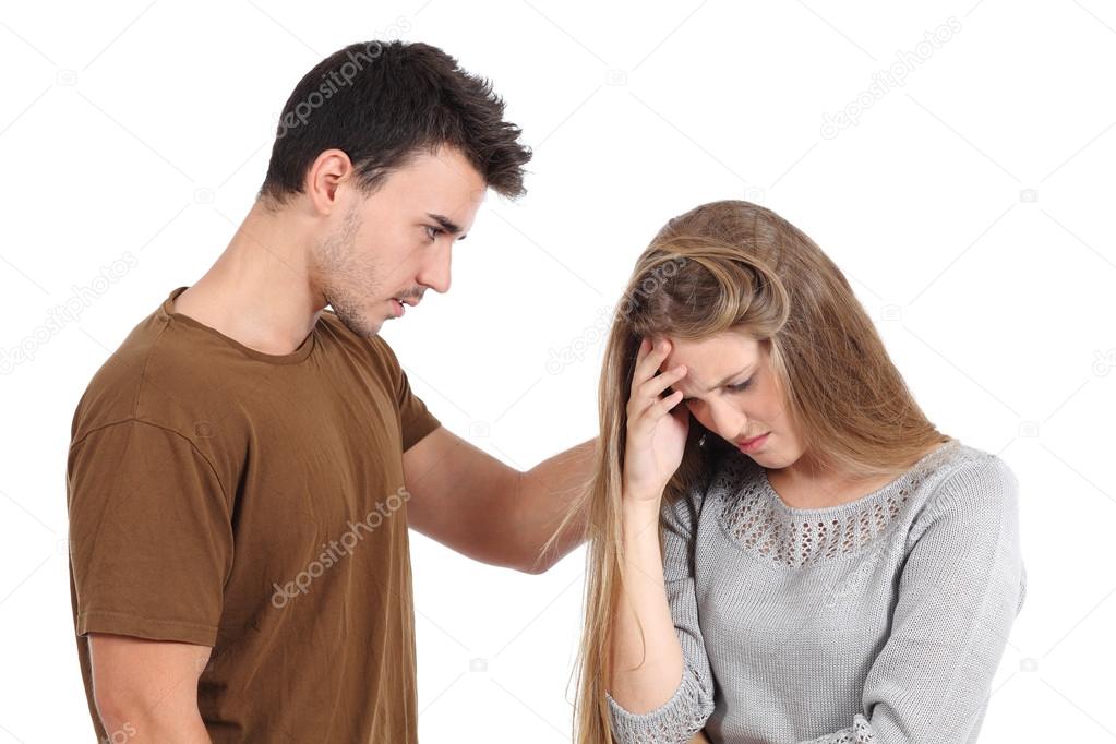 Man comforting to a woman isolated