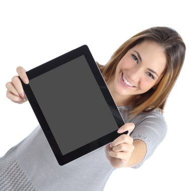 boş dijital tablet ekran gösteren bir kadının Üstten Görünüm