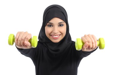 Arap kadın ağırlıkları fitness kavramı yapıyor