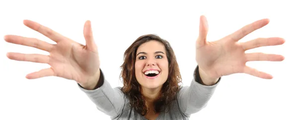 Wide angle view of a woman trying to reach — Stock Photo, Image