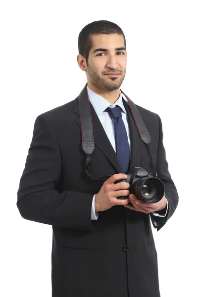 Arabische professionele fotograaf met een digitale camera dslr — Stockfoto