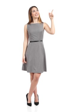 Full body of a standing woman pointing at side clipart