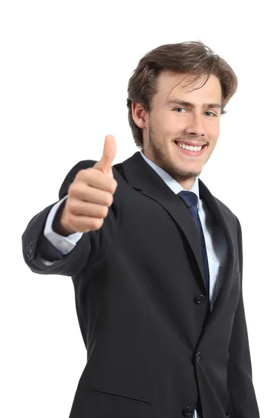 Joven hombre de negocios haciendo gestos pulgar hacia arriba — Foto de Stock