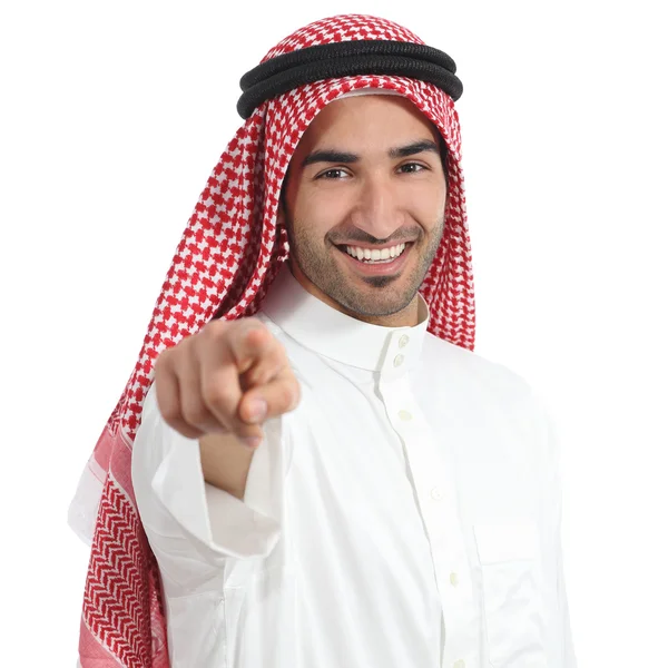 Árabe saudí emiratos hombre apuntando a la cámara —  Fotos de Stock