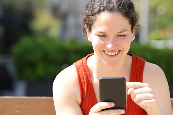 Front View Woman Using Cell Phone Sitting Park — Stock Photo, Image