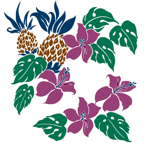 Hibiscus en ananas — Stockvector