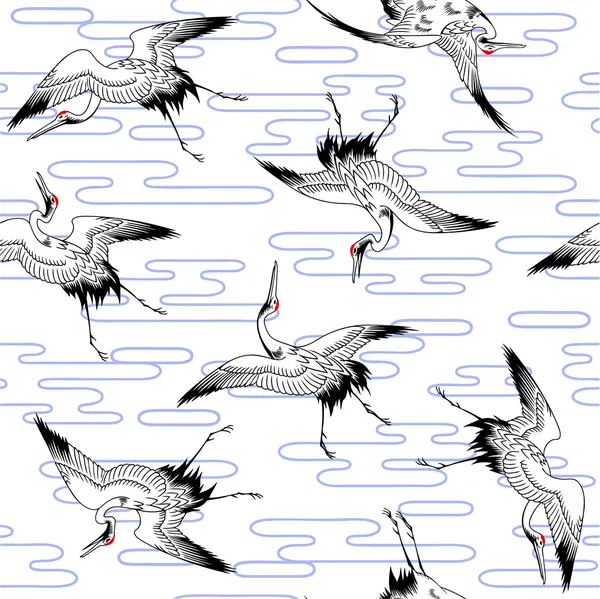 Japanese crane pattern — Stock Vector