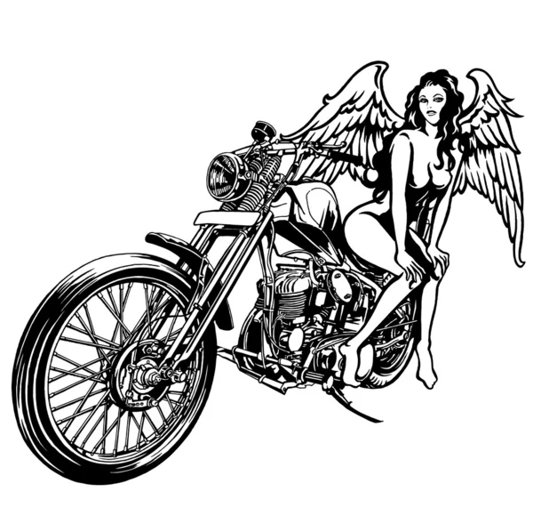 Nő és egy motorkerékpár — Stock Vector