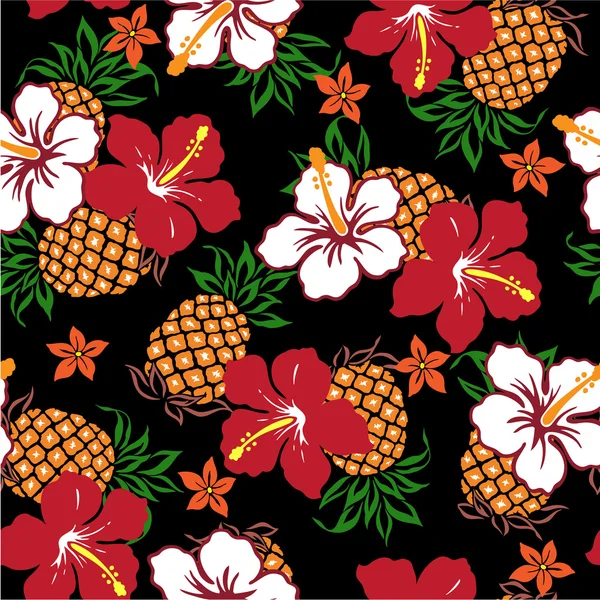 Hibiscus y una piña — Vector de stock