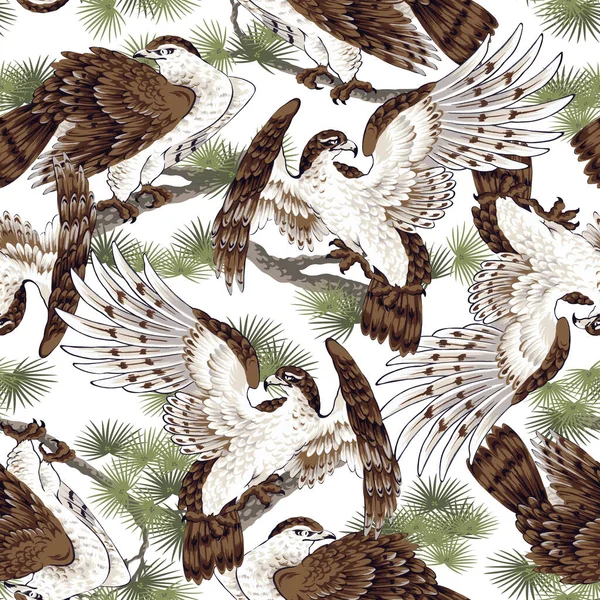 Ein Nahtloses Muster Handbemalter Falken Japanischen Stil — Stockfoto