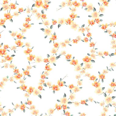 Şirin Japon kiraz çiçekleri dikişsiz desen,