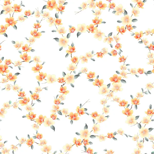 Cute Japanese Cherry Blossom Seamless Pattern — Stock Vector