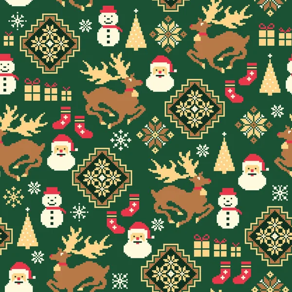 Traditional Nordic Pattern Reindeer Santa Claus — Stock Vector