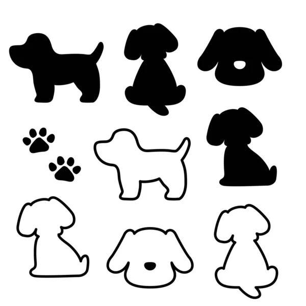 Проста Мила Колекція Матеріалу Силует Собаки — стоковий вектор