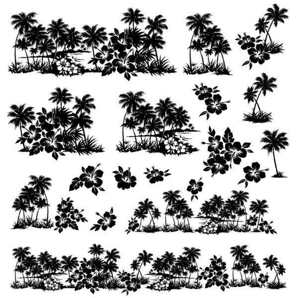 Materiële Collectie Van Landschap Met Palmbomen — Stockvector