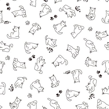 Şirin köpek çizimleriyle kusursuz desen.,