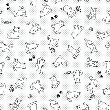 Şirin köpek çizimleriyle kusursuz desen.,