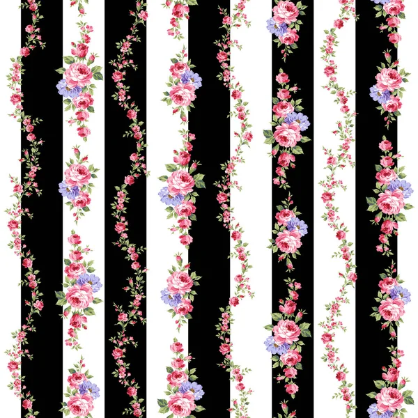 Beautiful Rose Vertical Stripe Seamless Pattern — Stock Vector