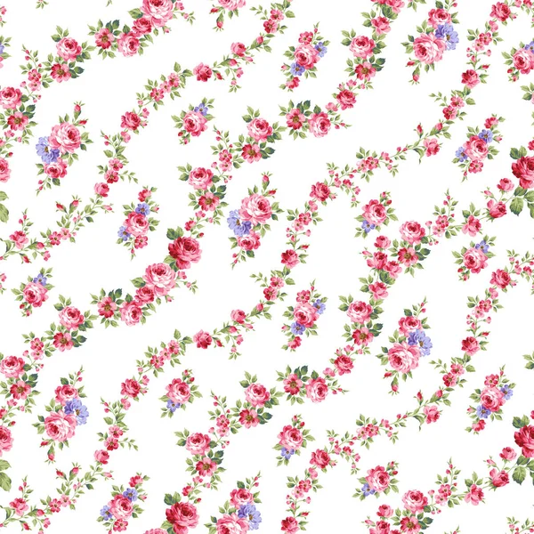 아름다운 장미꽃 무늬가 솔기없는 줄무늬 — 스톡 벡터