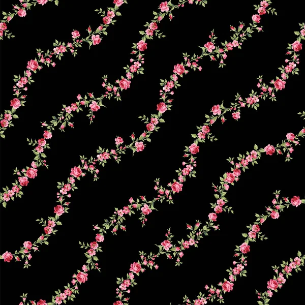 美丽的玫瑰垂直条纹无缝图案 — 图库矢量图片