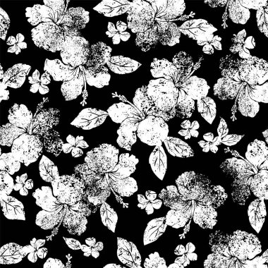 Puslu tropikal çiçek ve bitkilerin kusursuz deseni,