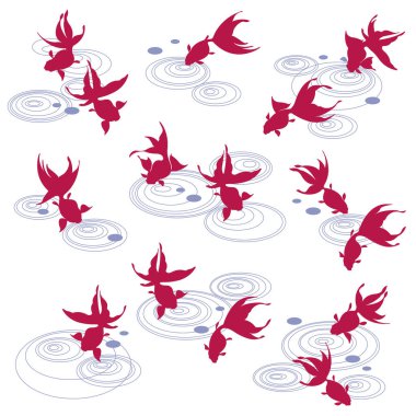 Japon balığı ve su arması koleksiyonu,