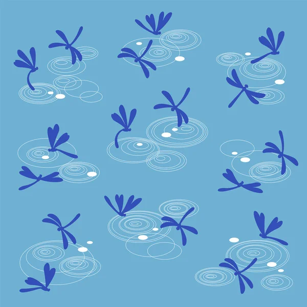 Illustration Dragonfly Flying Surface Water — Stockvektor