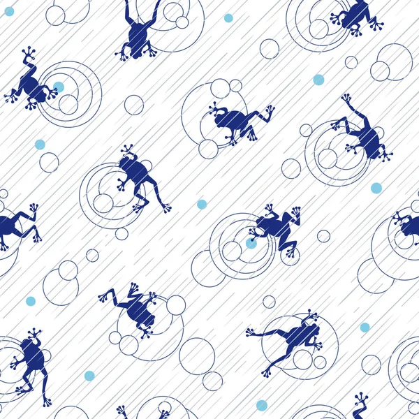 日本青蛙和雨无缝图案 — 图库矢量图片