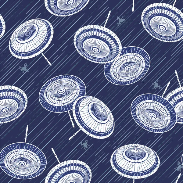 Seamless Pattern Rain Lines Japanese Umbrellas Traditional Japanese Umbrella Called — Stock Vector