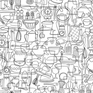 Mutfakta kullanılan aletlerin kusursuz deseni.,