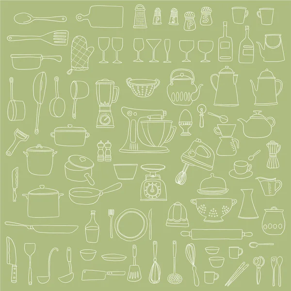 Illustration Sammlung Von Werkzeugen Der Küche Verwendet — Stockvektor