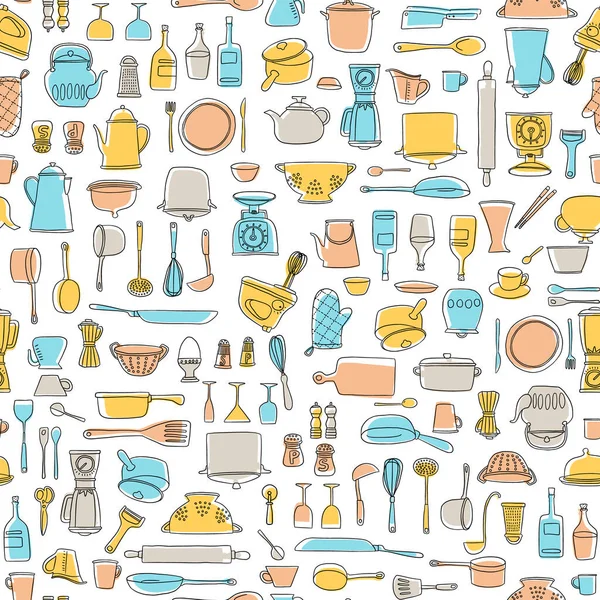 Εικονογράφηση Αδιάλειπτη Μοτίβο Των Εργαλείων Που Χρησιμοποιούνται Στην Κουζίνα — Διανυσματικό Αρχείο