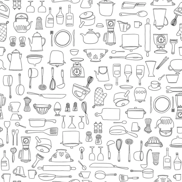 Abbildung Nahtloses Muster Der Der Küche Verwendeten Werkzeuge — Stockvektor