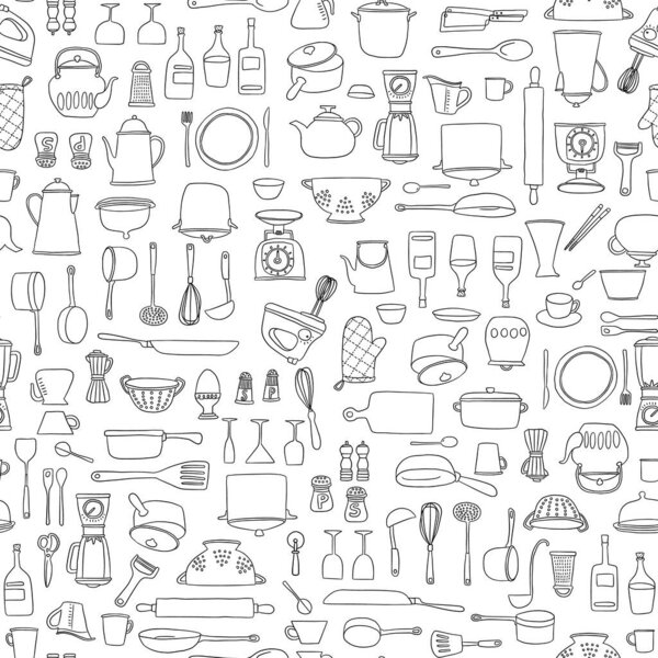 Иллюстрация бесшовный шаблон инструментов, используемых на кухне,