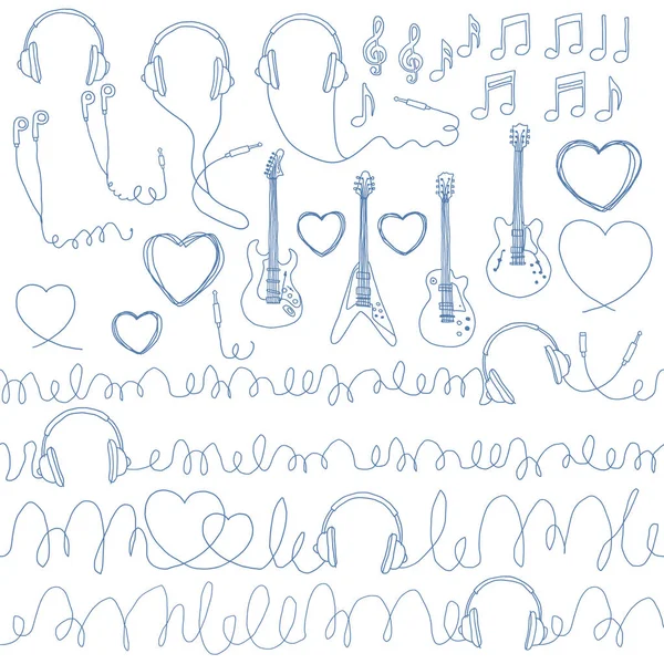 Illustration Material Collection Bad Headphones Guitar — Stock Vector