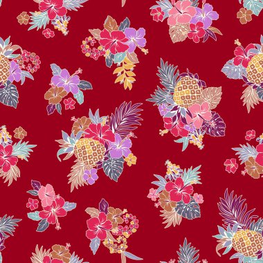 Güzel tropikal çiçek ve bitkisel desenler,