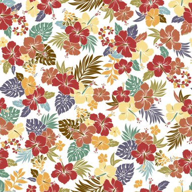 Beautiful tropical flower and plant seamless pattern, clipart