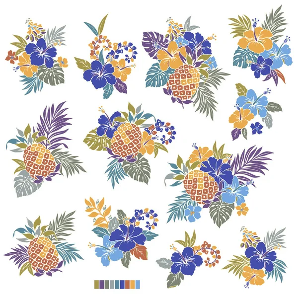 Collection Matériel Illustration Vectorielle Fleurs Tropicales — Image vectorielle