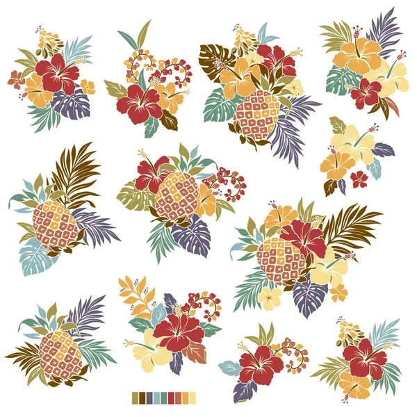 Tropische Blumen Vektor Illustration Materialsammlung — Stockvektor