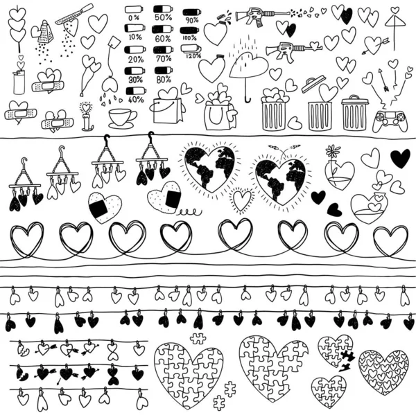 Collection Fun Illustrations Using Shape Heart — Stock Vector