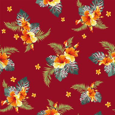 Tropik çiçek vektör illüstrasyon materyali koleksiyonu,