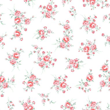 Seamless pattern using hand-drawn rose material,